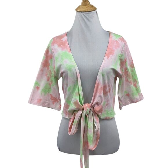 Fabletics Top Womens M Medium Pixie Tie Dye Laila Wrap Cotton Relax Fit Cropped - Picture 1 of 11